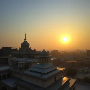 stunning good morning images in punjabi design greeting card: sunrise over historical Punjabi gurudwara
