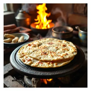 good morning images in punjabi wallpaper graphic featuring elegant traditional Punjabi cooking - good morning images in punjabi with morning makki di roti on clay tawa