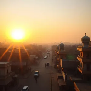 radiant good morning images in punjabi wishes wallpaper: morning sunrise over Amritsar or Ludhiana city - good morning images in punjabi