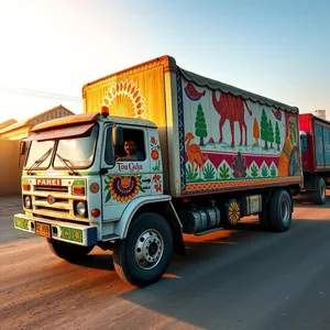 graceful colorful Punjabi truck art details — good morning images in punjabi design greeting card