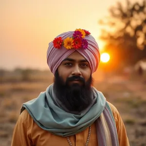 radiant good morning images in punjabi image WhatsApp picture: traditional Punjabi dastar turban with flowers at sunrise - good morning images in punjabi