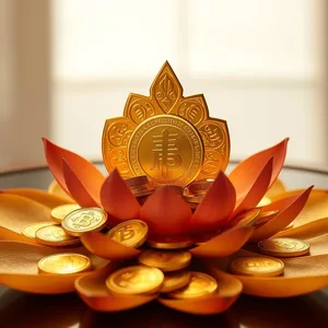 radiant good morning lakshmi images wishes wallpaper: morning gold coins arranged with lotus petals