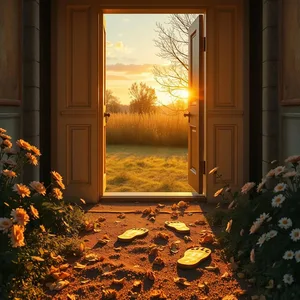 stunning good morning lakshmi images photo art: golden footprints in morning doorway with flowers - good morning lakshmi images