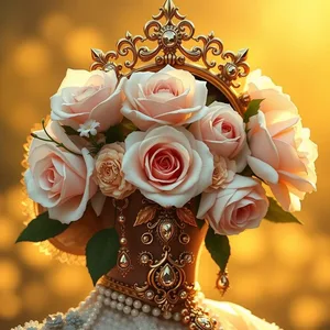 ornate gold and white jewelry with morning roses, warm good morning lakshmi images design greeting card