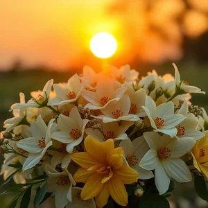 divine purity and wealth - good morning lakshmi images with white and gold flower arrangement at sunrise for good morning lakshmi images greeting