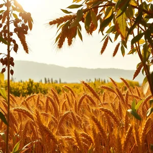 divine abundance - good morning lakshmi images with morning golden harvest of grain and fruits — lovely good morning lakshmi images HD pic