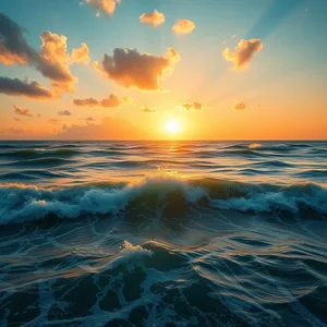 graceful sunrise over sea with golden waves — good morning lakshmi images design greeting card