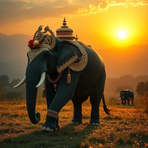 sacred elephant decorated with gold and flowers at sunrise - good morning lakshmi images for good morning lakshmi images wallpaper