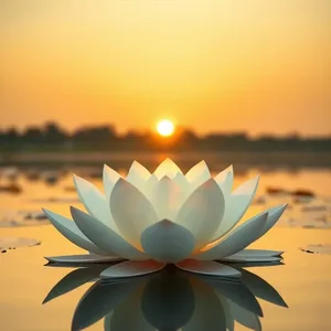 good morning lakshmi images HD pic photo featuring elegant divine perfection - good morning lakshmi images with white lotus on golden water at sunrise