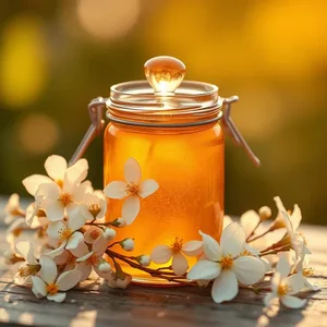 radiant good morning lakshmi images image WhatsApp picture: morning golden honey in crystal jar with white flowers - good morning lakshmi images