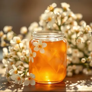 morning golden honey in crystal jar with white flowers - good morning lakshmi images — lovely good morning lakshmi images wallpaper