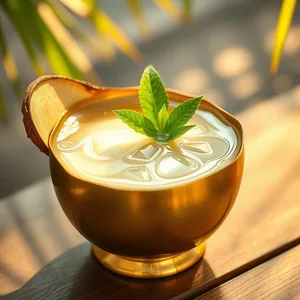 stunning good morning lakshmi images design greeting card: morning fresh coconut water in golden vessel