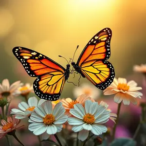 love and freedom with two butterflies dancing together over morning flowers for valentine wallpaper