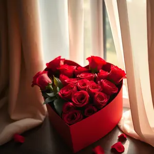 radiant love wishes wallpaper: red roses in heart-shaped box, romantic gift scene