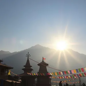 graceful good morning navratri images with maa durga and golden temple sunrise - free download — good morning navratri images design greeting card