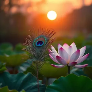 royal divine morning - good morning ram images with sacred peacock feather and lotus at sunrise for good morning ram images wallpaper