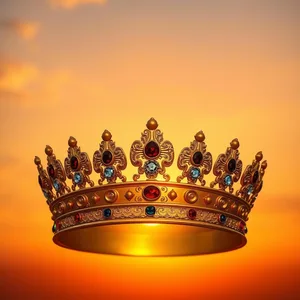 stunning good morning ram images photo art: ornate gold crown with gems at sunrise
