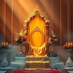 good morning ram images HD pic photo featuring elegant morning sacred throne decorated with flowers and gold cloth - good morning ram images