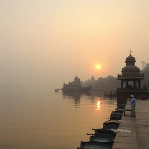 sacred river - good morning ram images with sacred Ayodhya riverside ghat at sunrise for good morning ram images HD pic
