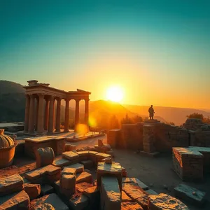 golden dawn breaking over ancient sacred ruins, uplifting good morning ram images wishes wallpaper