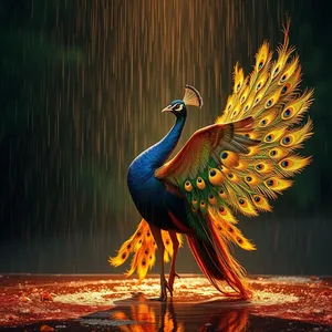 stunning good morning ram images design greeting card: morning sacred peacock dancing in rain