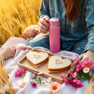 heart-shaped sandwiches with morning picnic for two (pink thermos - good morning sister images) — lovely good morning sister images wallpaper