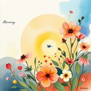 hand-painted greeting card with fresh flowers and sunrise colors - good morning sister images for good morning sister images HD pic