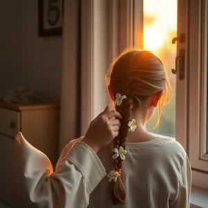 girl braiding another's hair with jasmine - good morning sister images with morning braid scene — vibrant good morning sister images download