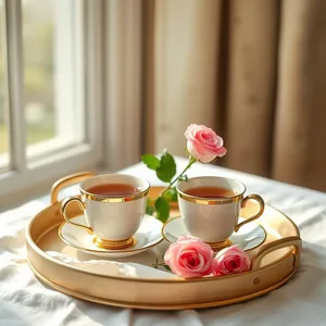 morning tea tray for two, soft linen - good morning sister images, warm good morning sister images photo art