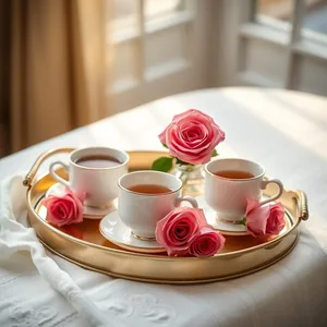 matching cups with morning tea tray for two (soft linen - good morning sister images) for good morning sister images greeting