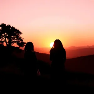 radiant good morning sister images wishes wallpaper: sisters silhouette watching sunrise from hillside