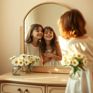 two girls laughing at reflection - good morning sister images with morning mirror scene for good morning sister images wallpaper