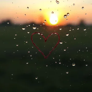 sunrise behind - good morning sister images with tiny heart drawn in morning dew on glass — vibrant good morning sister images greeting