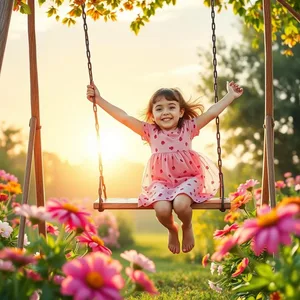 graceful morning swing in flower garden — good morning sister images photo art