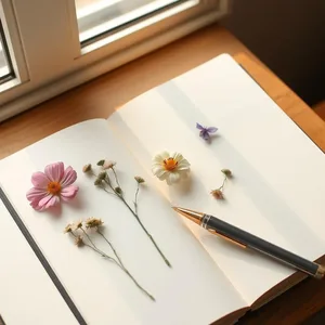 pen writing with morning journal with pressed flowers (feminine peaceful - good morning sister images) — vibrant good morning sister images download