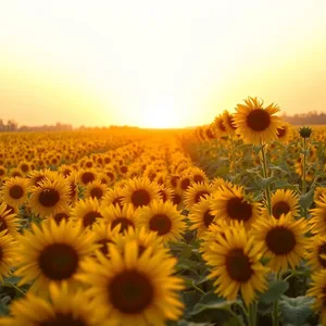 good morning sunshine images wallpaper graphic featuring elegant rows of yellow joy - good morning sunshine images with brilliant golden sunflower field facing sunrise