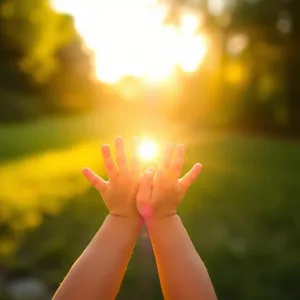 child's hands reaching toward morning sunlight, uplifting good morning sunshine images image WhatsApp picture
