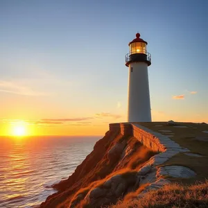 golden sunrise over lighthouse, warm light guiding - good morning sunshine images, uplifting good morning sunshine images wishes wallpaper