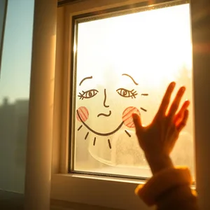 stunning good morning sunshine images design greeting card: morning sunshine face drawing in morning mist on window